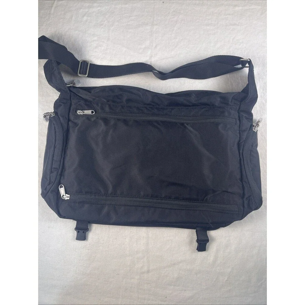 eBags Black Nylon Messenger Bag Crossbody Travel Commuter Laptop Multi-Pocket